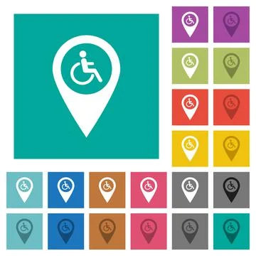 Disability accessibility GPS map location square flat multi colored icons Stock Illustration