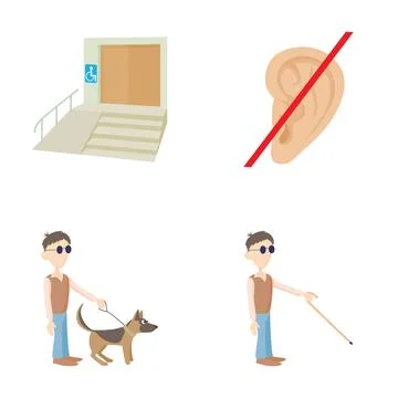 Disability accessibility icons showing blind people and ramp Stock Illustration