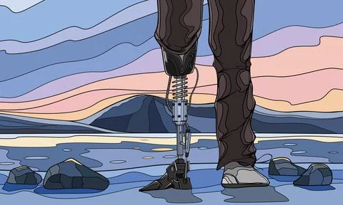 Disability concept. Man stands on the seashore Stock Illustration