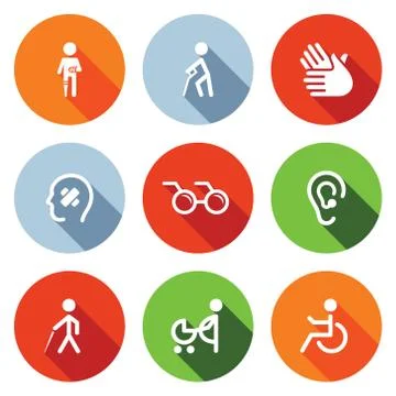 Disability flat icons set Stock Illustration