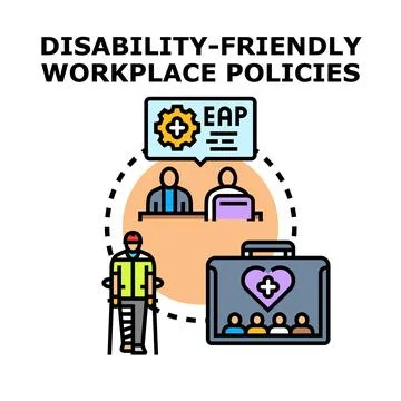 Disability friendly workplace policies and support promoting inclusion Stock Illustration