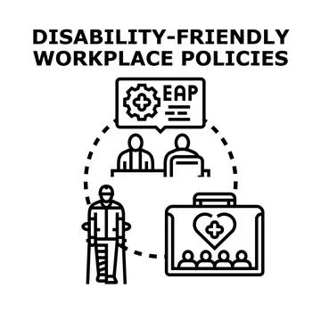 Disability friendly workplace policies and support promoting inclusion Stock Illustration