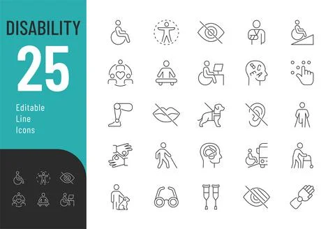 Disability Line Editable Icons set. Stock Illustration