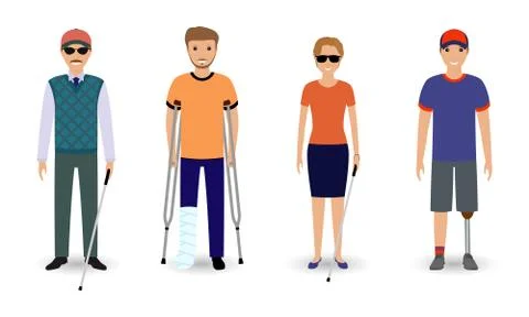 Disability people concept. Group of invalid men and women isolated on a white Stock Illustration
