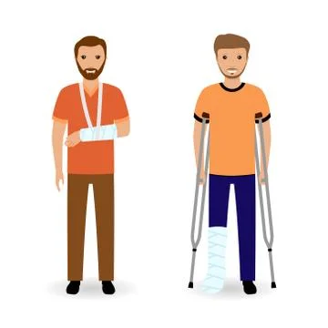 Disability people concept. Two smiling invalid men isolated on a white backgr Stock Illustration