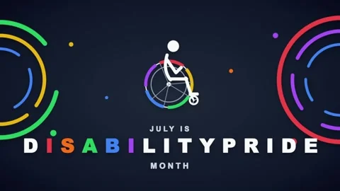 Disability Pride Month Dark Background Wheelchair Icon Text Animation Stock Footage 337630520