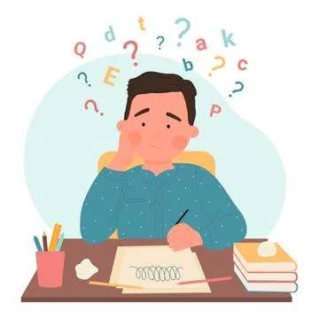 Disability problem of dyslexia, dysgraphia, learning difficulty scene with Illustration