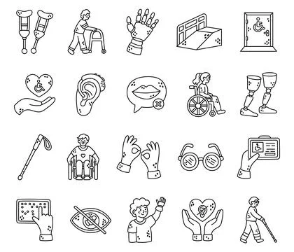 Disability set featuring accessibility mobility Stock Illustration