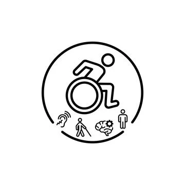 Disability symbols in circle showing support and accessibility for various .. Stock Illustration