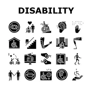 Disability Technology Collection Icons Set Vector 스톡 일러스트