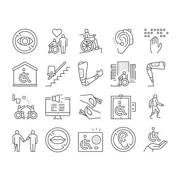 Disability Technology Collection Icons Set Vector . 스톡 일러스트