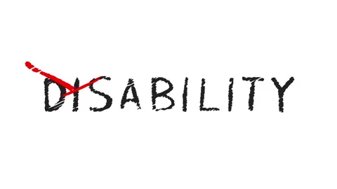 Disability Text Doodle and Crossed Sign Animation on White Background Stock Footage 170464464