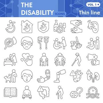 Disability thin line icon set, caring for sick symbols collection or sketches Stock Illustration