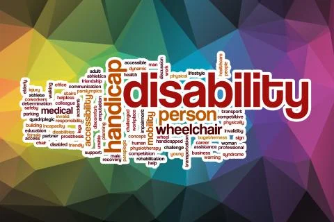 Disability word cloud with abstract background Stock Illustration