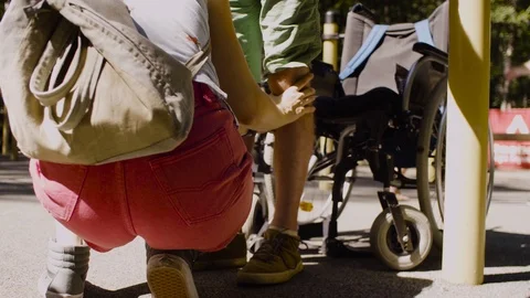 Disable man holding the parallel bars standing on his legs Video stock 93811036