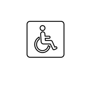 Disabled accessibility sign featuring person in wheelchair within simple sq.. Stock Illustration