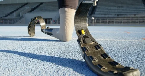 Disabled athletic getting ready for the race 4k Stock Footage 96094534