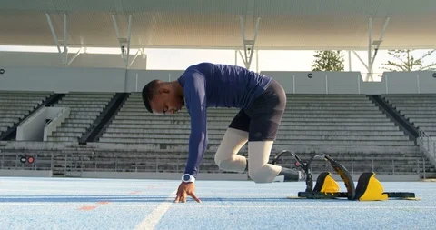 Disabled athletic getting ready for the race 4k Stock Footage 96094536