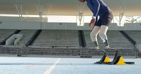 Disabled athletic getting ready for the race 4k 스톡 동영상 96094543
