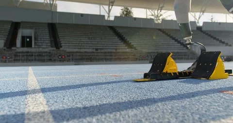 Disabled athletic getting ready for the race 4k Stock Footage 96094565