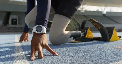 Disabled athletic getting ready for the race 4k Stock Footage 96094566