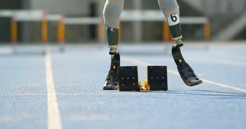 Disabled athletic getting ready for the race 4k Stock Footage 96094573