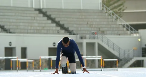 Disabled athletic getting ready for the race 4k Stock Footage 96094581