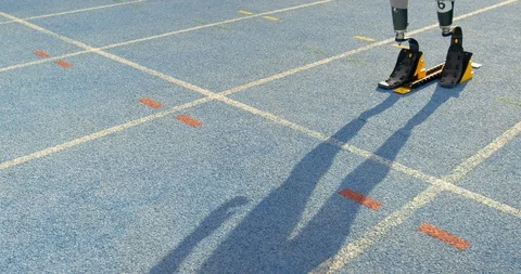 Disabled athletic getting ready for the race 4k 스톡 동영상 96094617