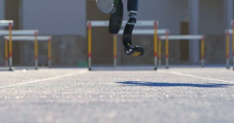 Disabled athletic standing on a running track 4k Stock Footage 96094518