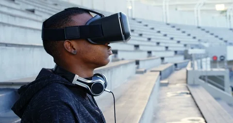 Disabled athletic using virtual reality headset 4k Stock Footage 96094462