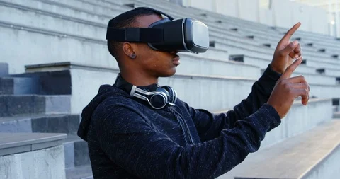 Disabled athletic using virtual reality headset 4k Stock Footage 96094464