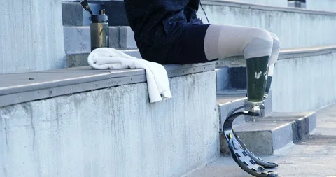 Disabled athletic using virtual reality headset 4k Stock Footage 96094472