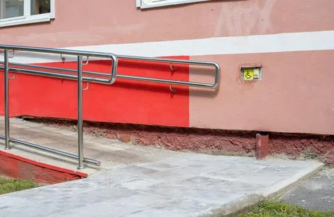Disabled call button assistance system is installed near an accessible whee.. Stock Photos