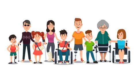 Disabled characters. People with special needs. Student in wheelchair, man .. Stock Illustration