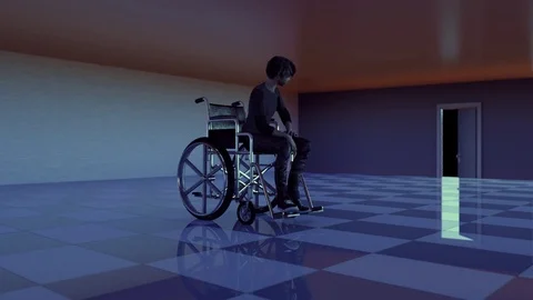 A disabled child in a wheelchair render 3D Vídeos de archivo 73047472
