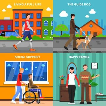 Disabled Concept 4 Flat Icons Square Illustrazione stock