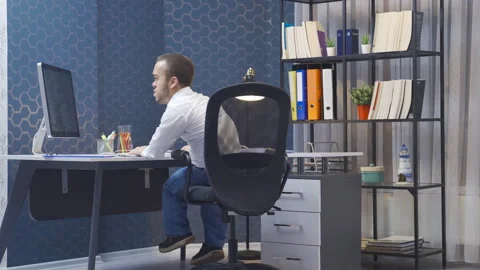 Disabled dwarf man in a rush for work rejoices. He's an office worker. Stock Footage 230965335