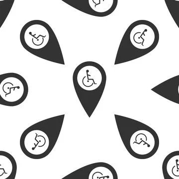 Disabled Handicap icon in map pointer. Invalid symbol icon seamless pattern.. Stock Illustration