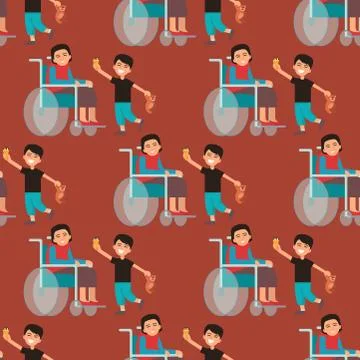 Disabled handicapped diverse people vector wheelchair invalid person help 스톡 일러스트