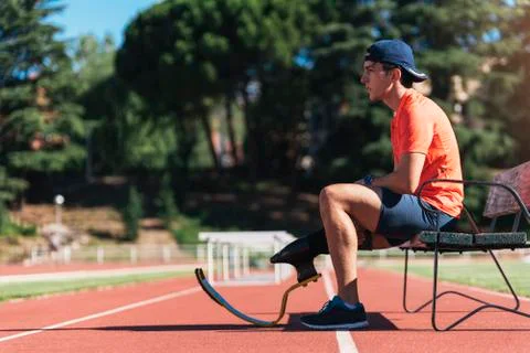 Disabled man athlete taking a break. Stock Photos