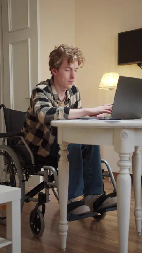 A disabled man is hard working Stock Footage 163072114