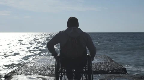 Disabled Man Leaves From The Pier Stock Footage 64545726