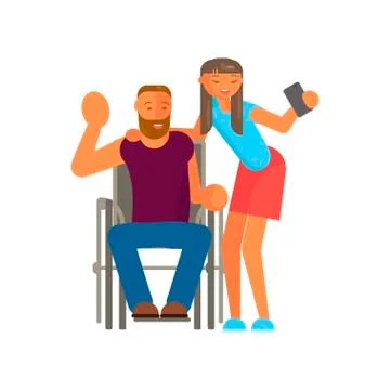 Disabled man makes selfie Stock Illustration