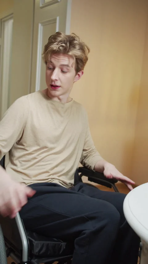 A disabled man is making a video of his workout Stock Footage 163071600