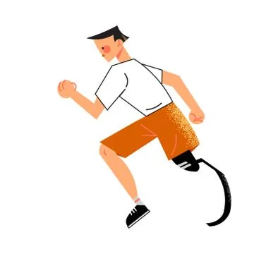 Disabled man with prosthesis instead of leg running making sport Stock Illustration