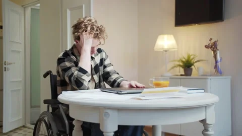 A disabled man is tired after hard working Stock Footage 163476910