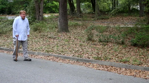 Disabled Man Using Cane/walking stick Stock Footage 48669482