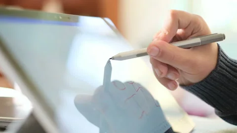 Disabled man using graphic tablet for hand motion rehabilitation,digital therapy Stock Footage 150666678