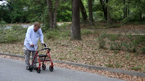 Disabled Man Using Walker Stock Footage 48669654