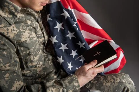 Disabled military male soldier praying Stock Photos